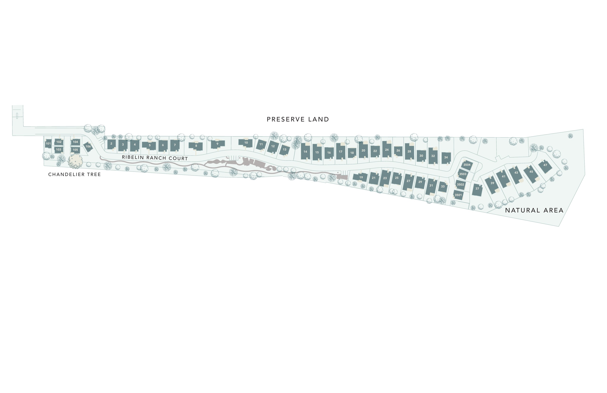 VUE 2222 community site plan showing all 49 premium homesites